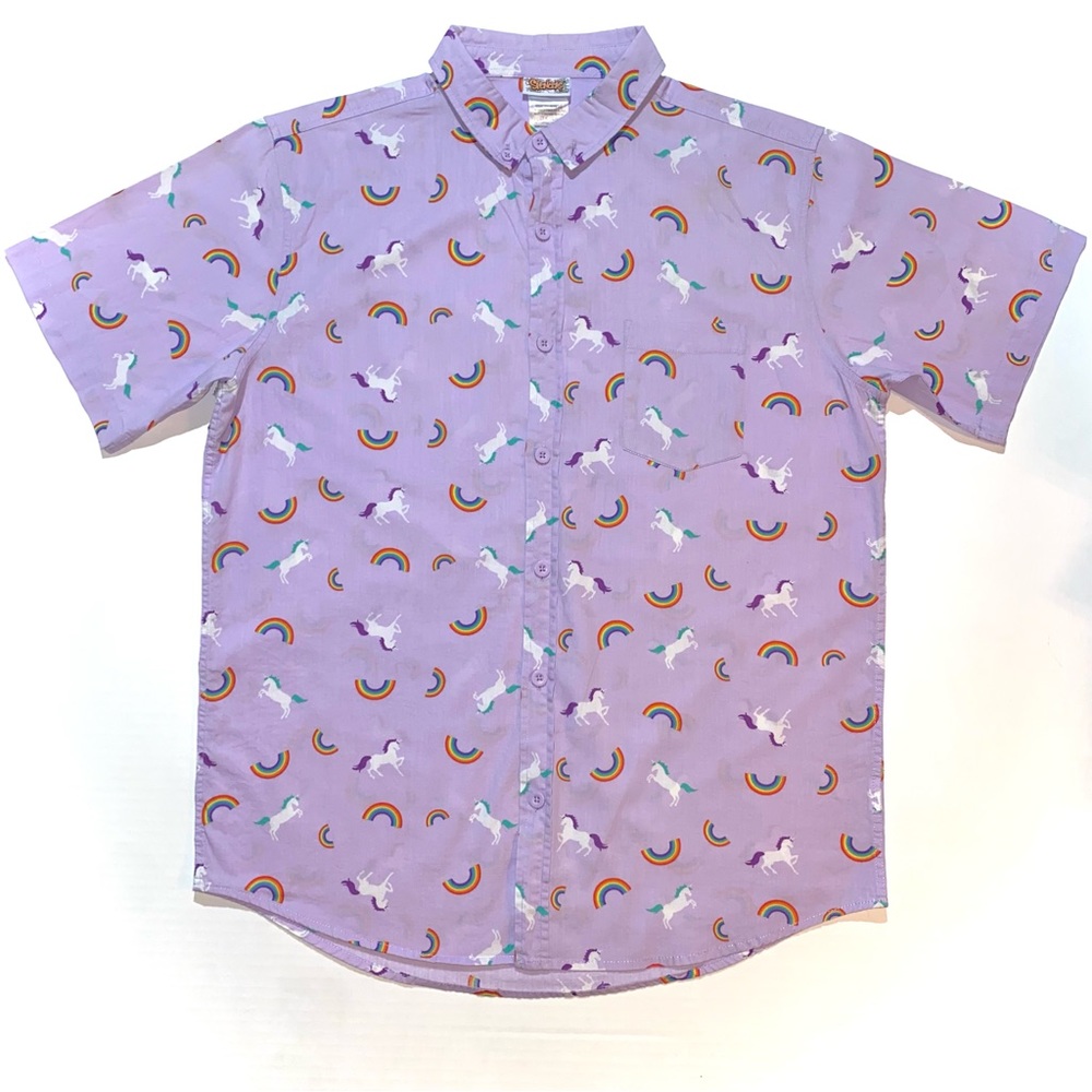 Spencers Purple Rainbow Unicorn Short-Sleeve Button-Up